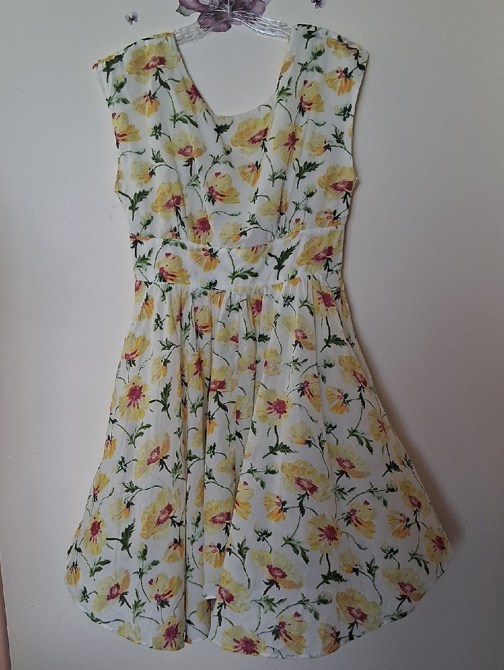 ANTHROPOLOGIE DIL FLORAL DRESS SIZE 10 OPEN BACK YELLOW
